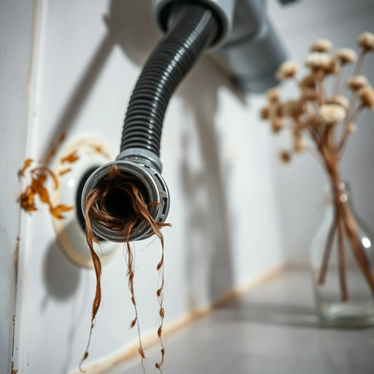 Drain auger bulb head retrieved from pipe with extracted hair and debris blockage