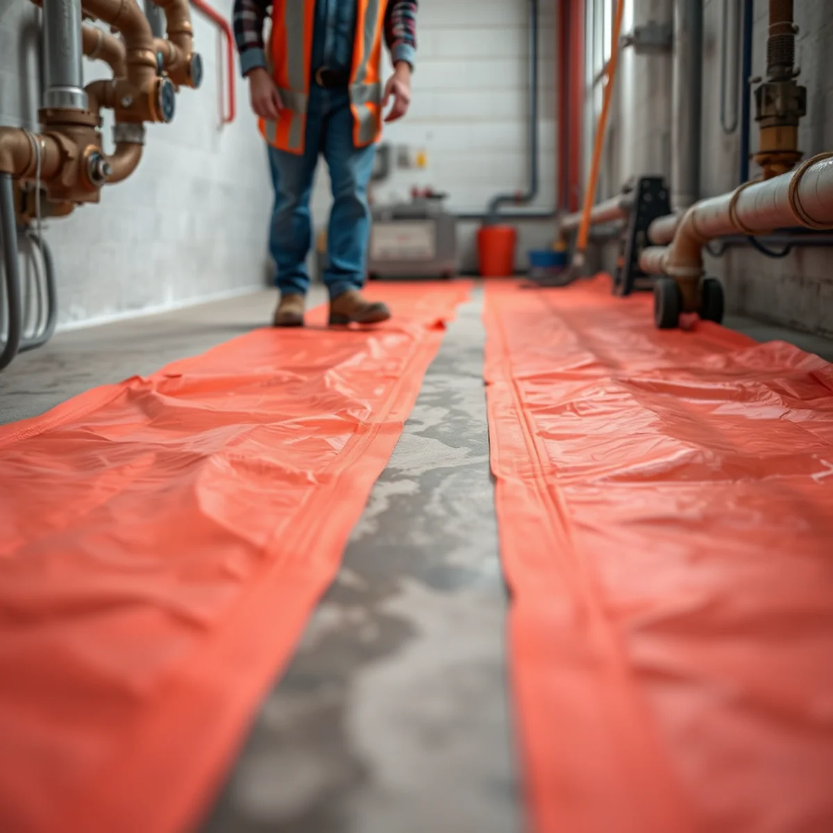Plumber turning off main residential water valve to halt active flooding emergency