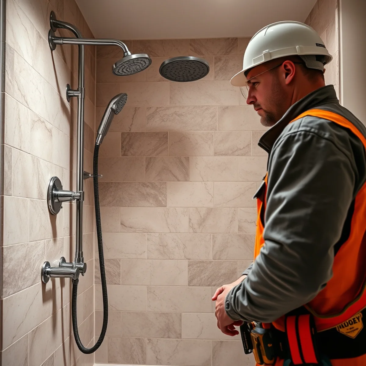 Rough-in plumbing for a freestanding soaking tub and walk-in shower in a Fishersville home
