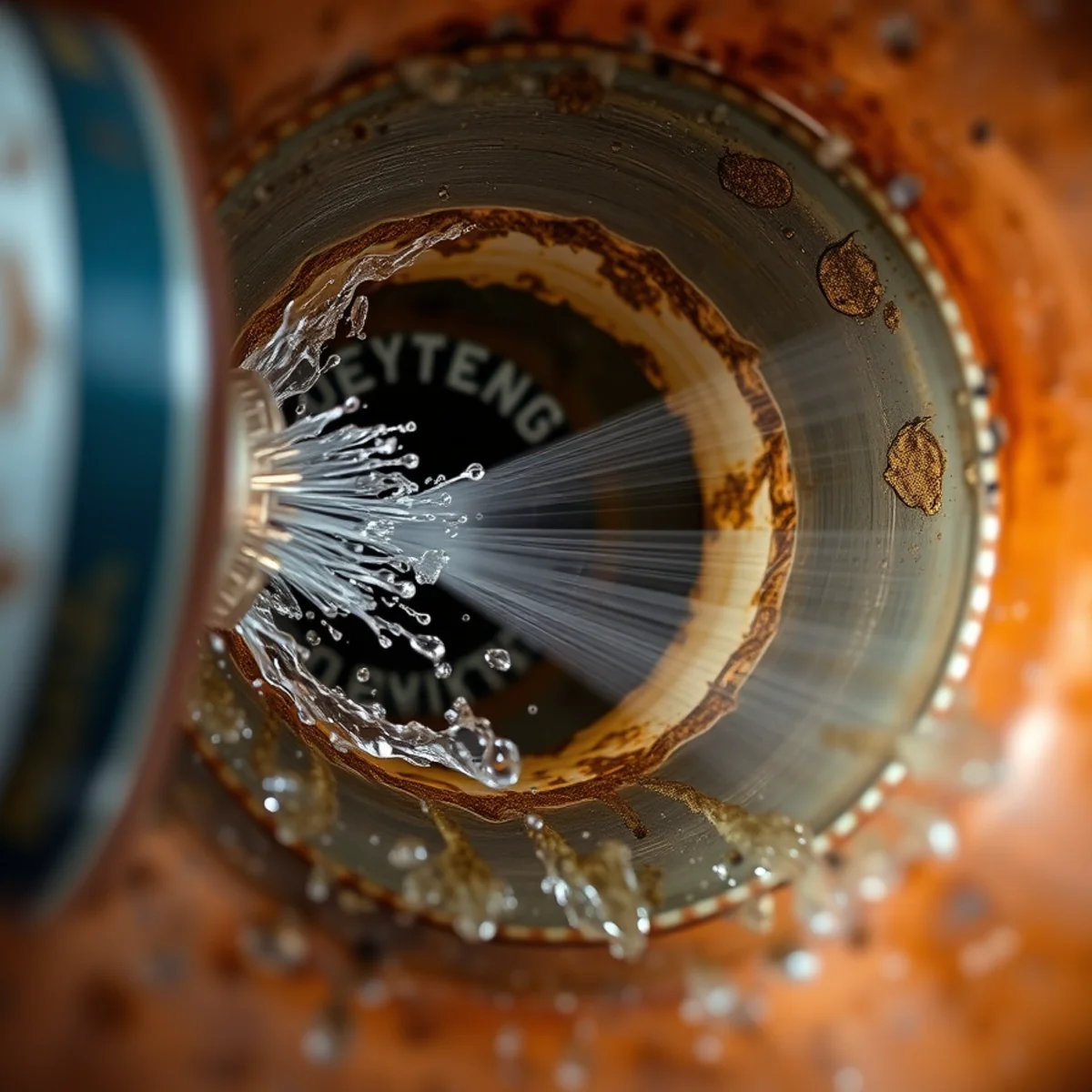 Stainless steel hydro-jetting nozzle spraying forward cutting jet and rear propulsion streams