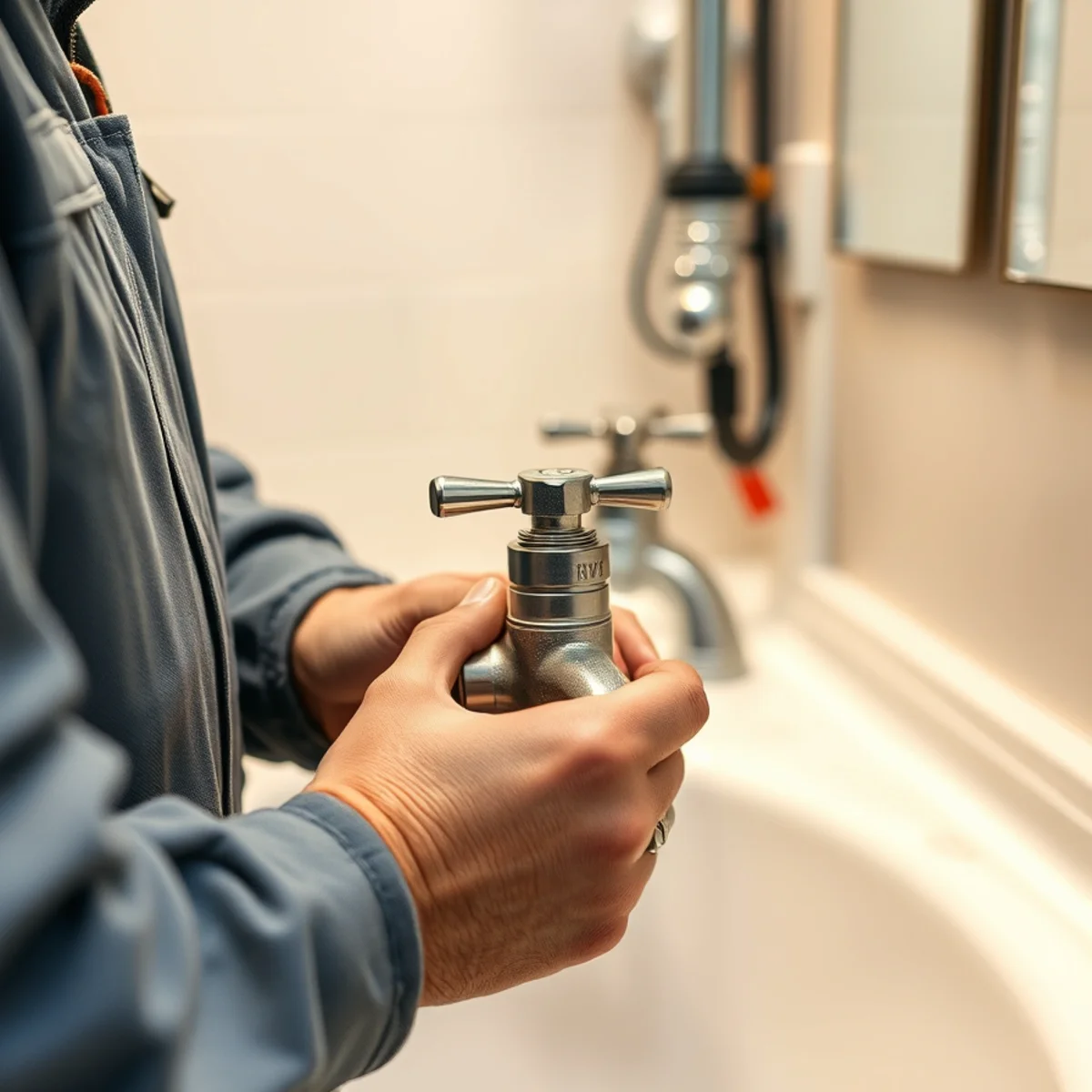 Vandal-resistant water-saving faucet aerator being tightened with a specialized key tool