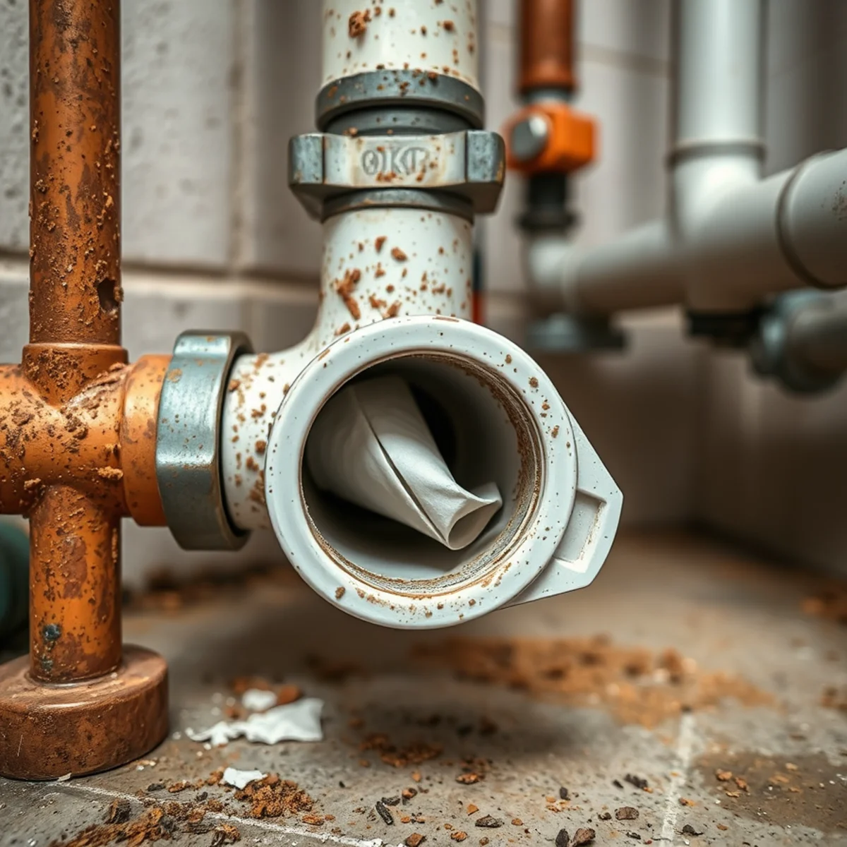 Offset pipe coupling catching toilet paper and debris causing chronic sewer stoppages